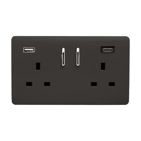 Trendi Switch 2 Gang USB 45W Type A & C USB Plug Socket in Dark Brown