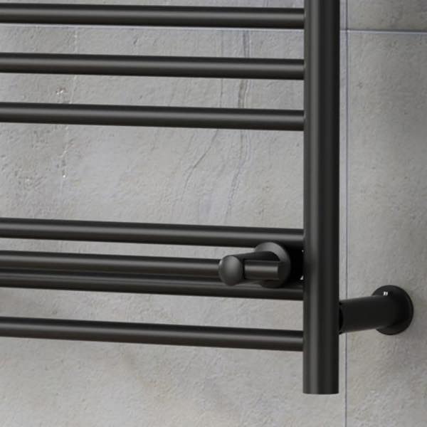 MYHOMEWARE 490mm Wide Electric Black Heated Towel Rail Radiator Top Shelf & Two Towel Holder OSLO For Bathroom - AF Thermostatic Element