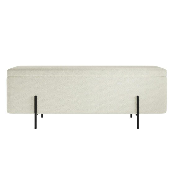 Wyld Haus Elowen Rectangle Storage Ottoman Bench Ivory Boucle Black Metal Legs