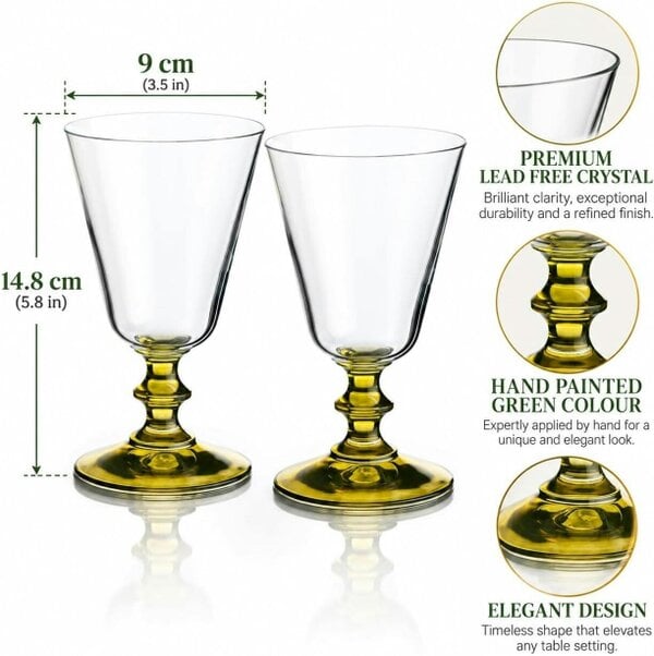 Crystal Wine Glasses – Hand Painted Green Stem - Set of 2