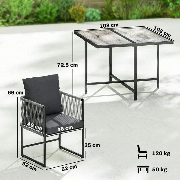 4-Seater Garden Dining Set, Rattan Outdoor Furniture with Space-Saving Chairs and Thick Cushions for Patio Balcony, Black