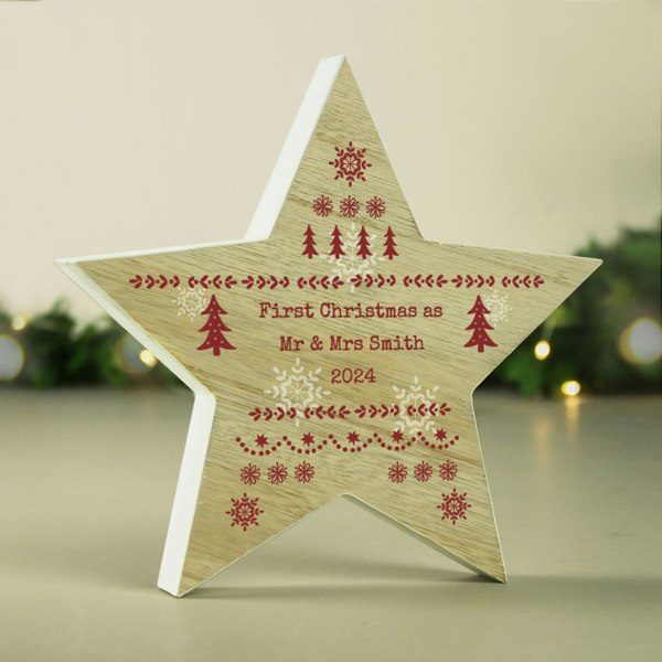 Personalised Memento Company Personalised Christmas Fair Isle Wooden Star Ornament