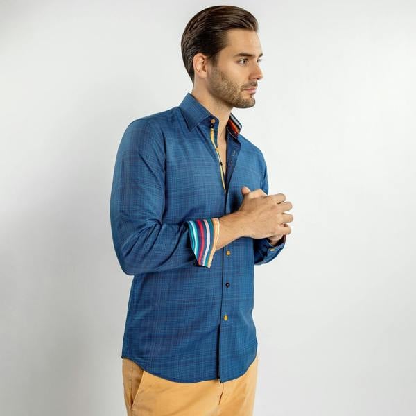 KNITTED  CLASSIC JACQUARD SHIRT WITH MULTICOLOURED STRIPE INSERT - Premium Men's Patterned Shirt by Claudio Lugli | Bold Design, Tailored Fit, Best Printed Shirts