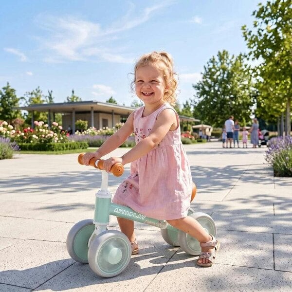 Baby Balance Bike for 1-2 Years Old, Light-up Toddler Balance Bike with Adjustable Seat, 4 Silent EVA Wheels, Green