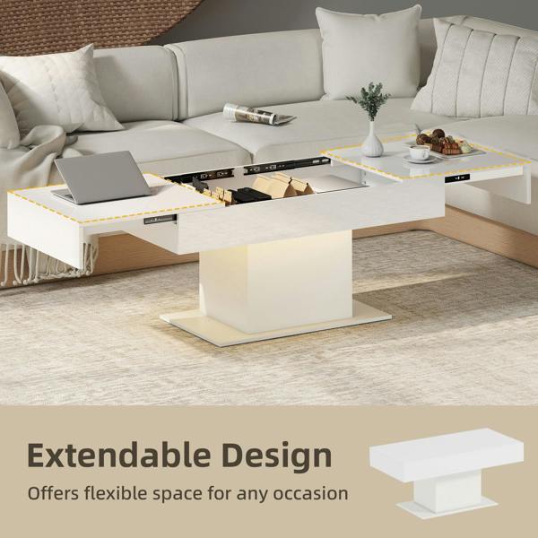 Wyld Haus Mara High Gloss White Extendable Coffee Table With LED Lighting And Storage