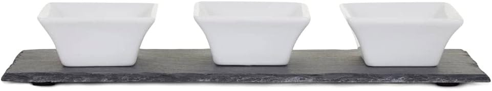 Meze Dip Bowl & Slate Tray - 4 Piece Set, Black
