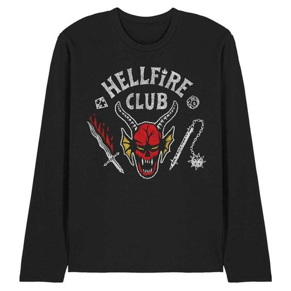 Stranger Things Unisex Adult Hellfire Club Inverted Long-Sleeved T-Shirt - Black