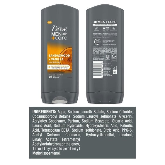 Dove Men+Care Sandalwood Vanilla Body, Face &Hair Wash & Anti-Perspirant Bundle