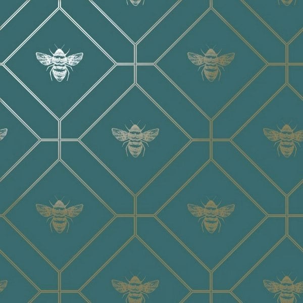 World Of Wallpaper Bee Wallpaper - Teal/Gold