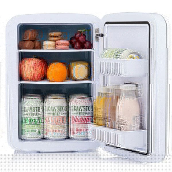 Subcold Ultra 15 litre black mini drinks fridge with snacks and drinks inside