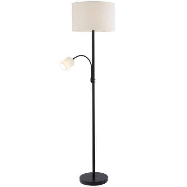 Contemporary Mother & Child Floor Lamp in Matte Black with Cotton Fabric Shades Image 2