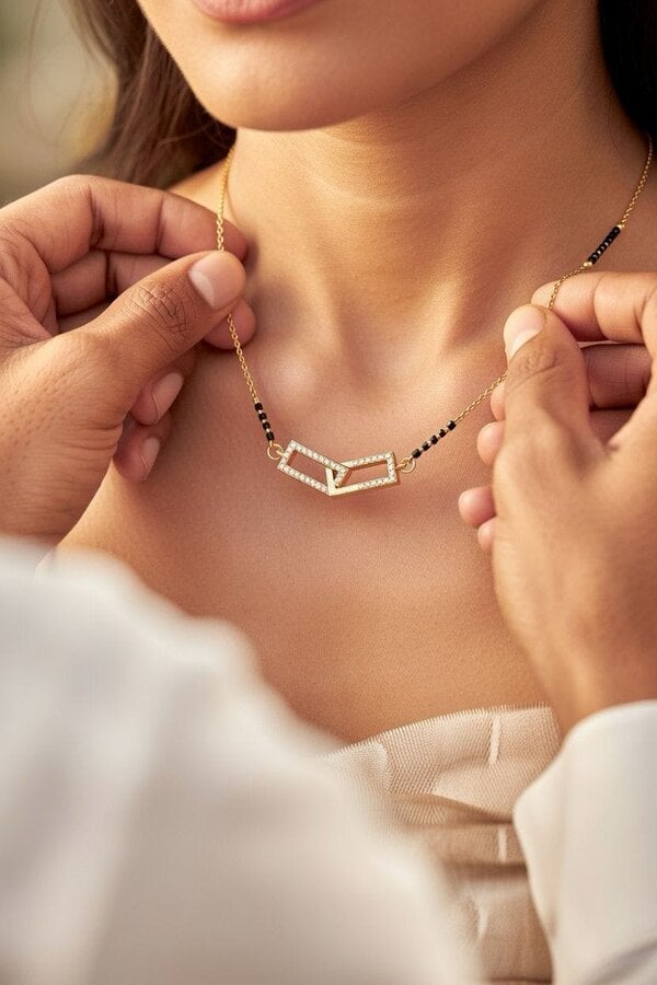The Colourful Aura Cross Rectangle Diamond Mangalsutra Necklace