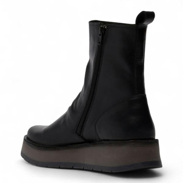 Fly London Womens Black RENO053FLY Leather Zip Up Platform Comfort Ankle Boots