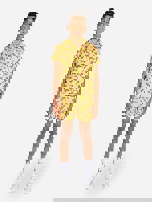 Palm Angels Boys AOP PA Bears Bowling Shirt in Yellow