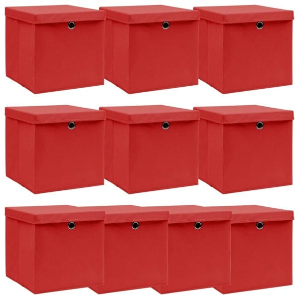 Berkfield Storage Boxes with Lids 10 pcs Red 32x32x32 cm Fabric