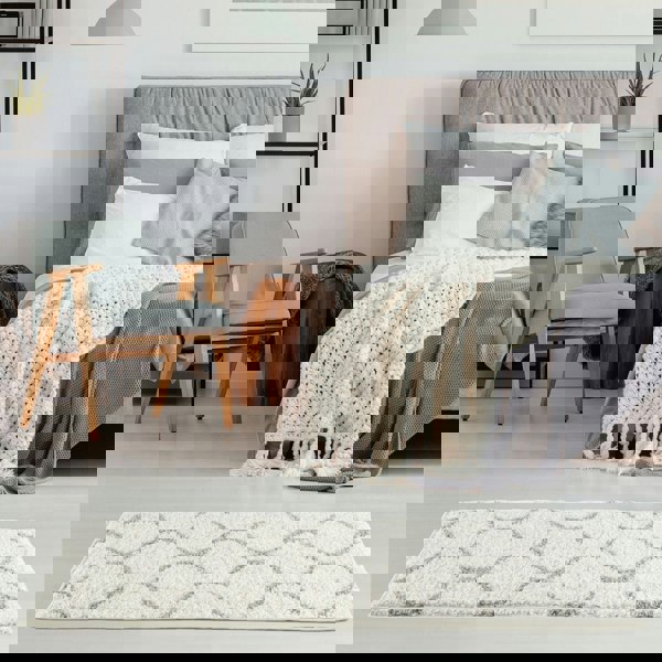 Trellis Design Thick Shaggy Area Rugs Ivory