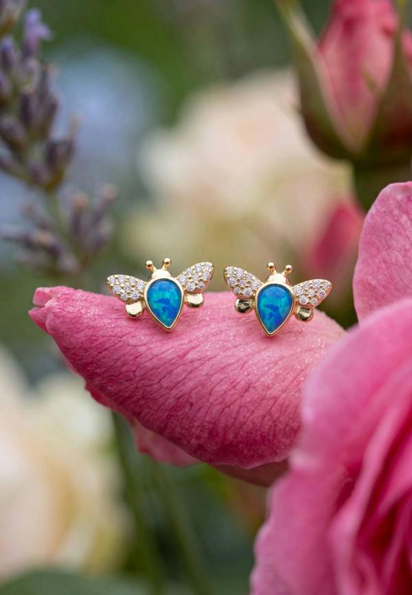 Latelita Busy Bee Blue Opal Stud Earrings Gold