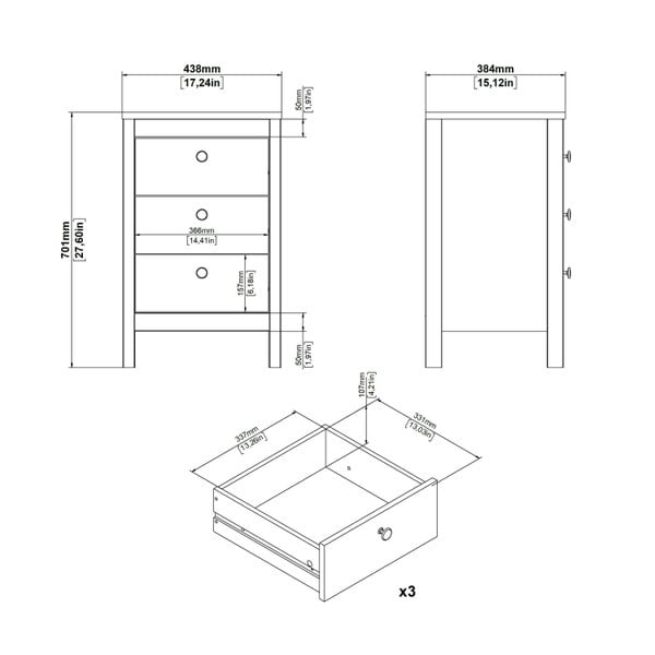 Wyld Haus Wildberry Matt White Bedside Table 3 Drawers Leather Handles