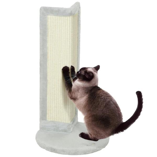 Grey corner cat scratching post with sisal scratching pad and curved base