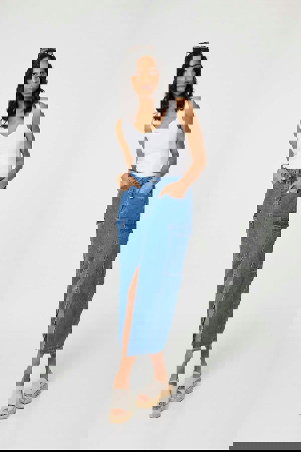 Blue | Denim High Waist Split Midi Skirt