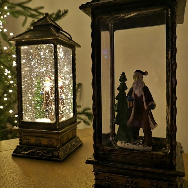 Samuel Alexander 27cm Snowtime Dual Power LED Christmas Glitter Water Spinner Rustic Lantern Santa Scene