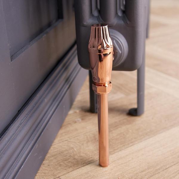 Flode Traditional Style Angled TRV & Lockshield | 15mm x 1/2" | Copper