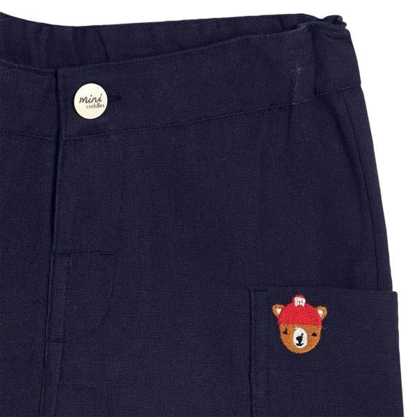 Baby Boys Solid Woven Pant, Navy Blue - Minicuddles