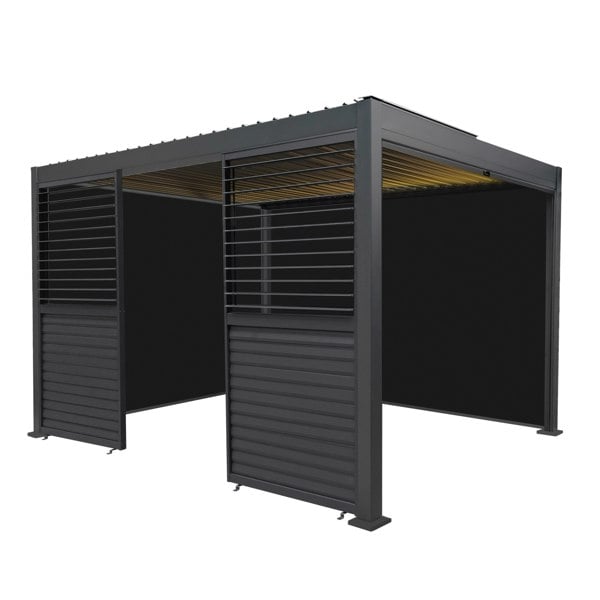 Monstershop Aluminium Pergola With Anthracite Blinds, 2 x Side Panels & LED Lights - 3m x 4m