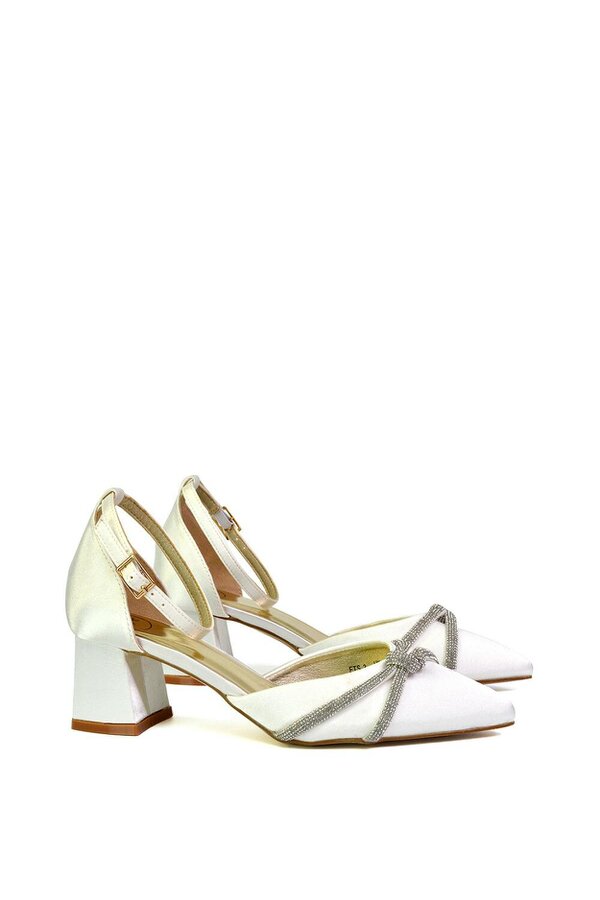 XY LONDON Ankle Strap Pointed Toe Diamante Mid Block Heels