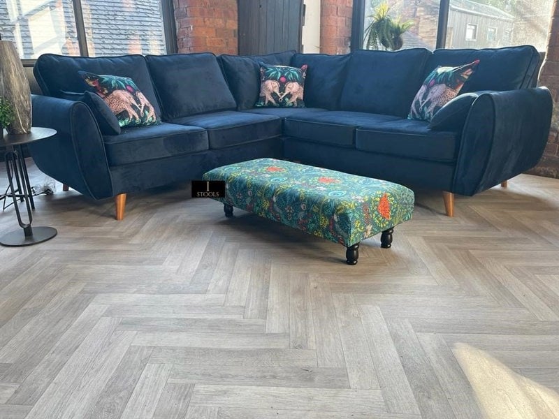 Made to order | Green Printed Fabric Multicolour Footstool Bench - ISTOOLS