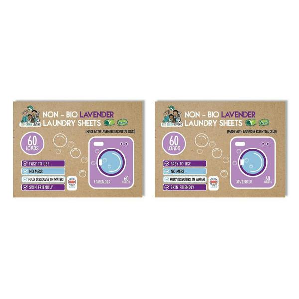 Eco Green Living Non-Bio Laundry Detergent Sheets (Lavender) 60 x 2, 120 sheets