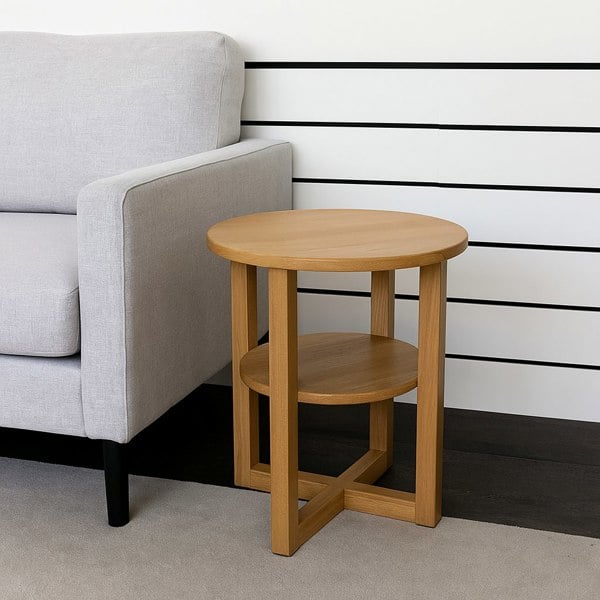 Modcraft Small Side Table with Shelf Round Coffee Table for Living Room Bedroom or Hallway