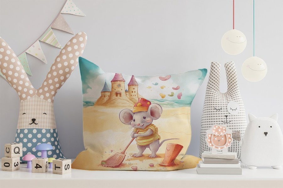 Warren Reed Mouse On A Beach Holiday Cushions