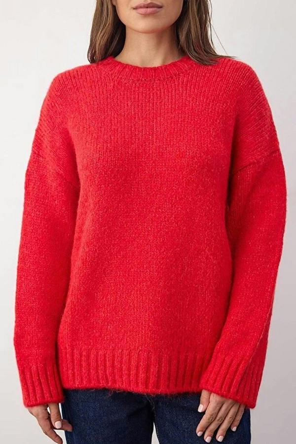 WOVCOR Soft-Textured Oversize Basic Knit Sweater