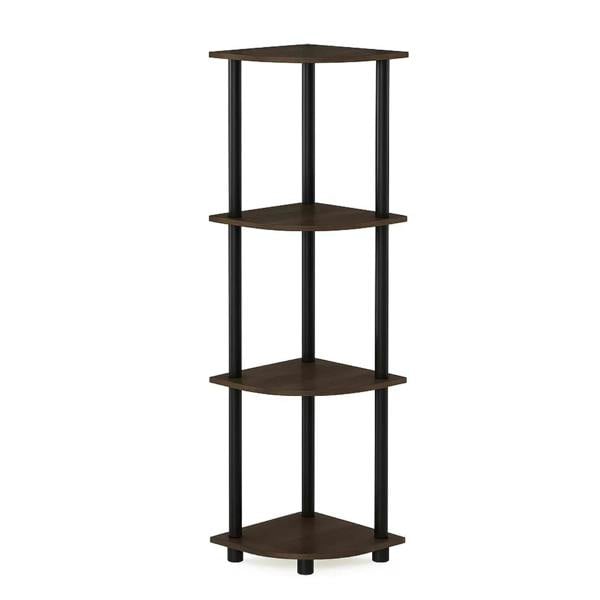 WALPLUS Space-Saving /BK Turn-N-Tube 4-Tier Corner Display Rack Multipurpose Shelving Unit, Dark Brown Grain/Black for Small Spaces - SKU 12078DB-WG