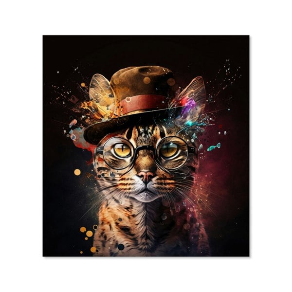 Warren Reed - Designer Bengal Cat With Glasses Splashart Kitchen Splashback