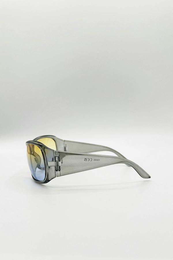 Oversized Racer Sunglasses In Silver - svnx