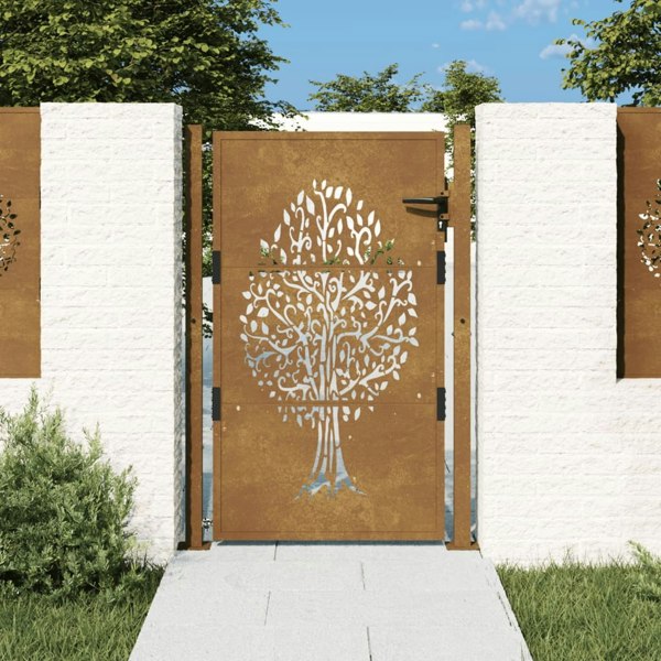 Berkfield Garden Gate 105x130 cm Corten Steel Tree Design