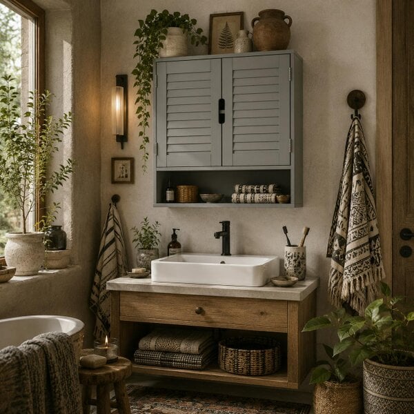 Wyld Haus Zilikane Wall Mounted Bathroom Storage Cabinet With Adjustable Shelves Grey 60 x 20 x 60cm
