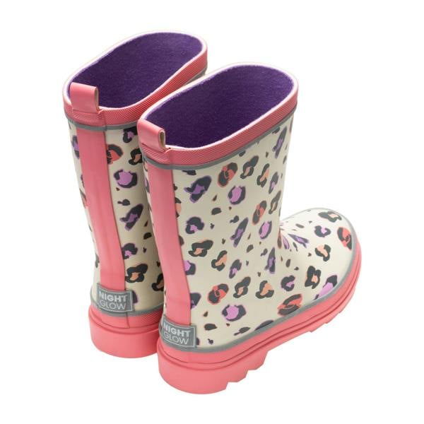 Regatta Childrens/Kids Foxfire Leopard Print Reflective Wellington Boots - Light Vanilla/Pop - 