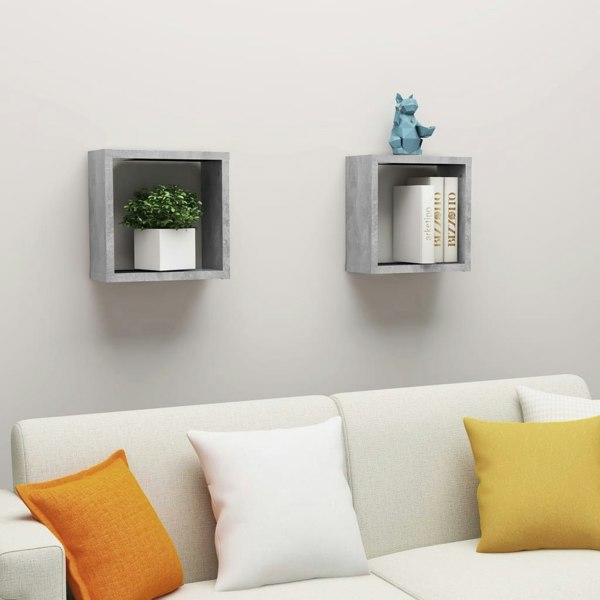 Berkfield Wall Cube Shelves 2 pcs Concrete Grey 30x15x30 cm