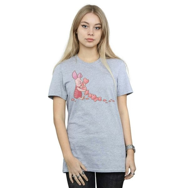 Disney Womens/Ladies Winnie The Pooh Piglet Chain Of Hearts Cotton Boyfriend T-Shirt - Sports Grey