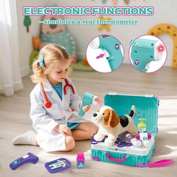 deAO Toys Interactive Doctor Playset with Medical Trolley Cart Pretend Medical Tool Box Play Toy