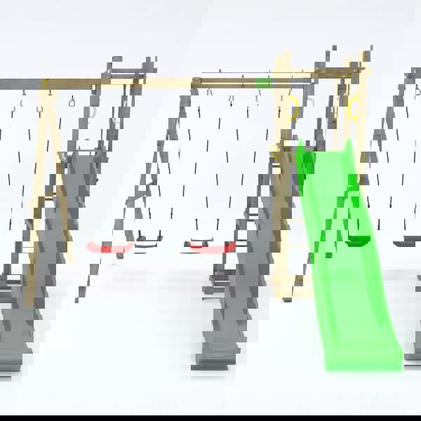 Climbing frame Rumble Ridge Rock Wall with double swing, slide and wall - Best Shed