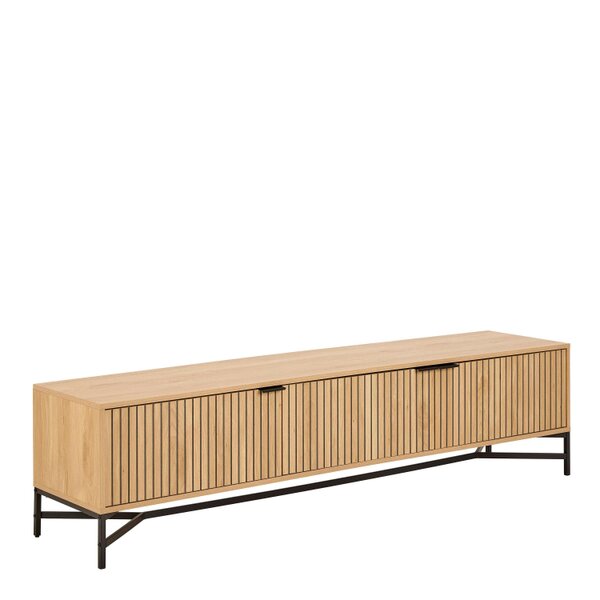 Wyld Haus Brisbane 176cm Slatted Wild Natural Oak TV Unit 3 Doors Black Metal Legs
