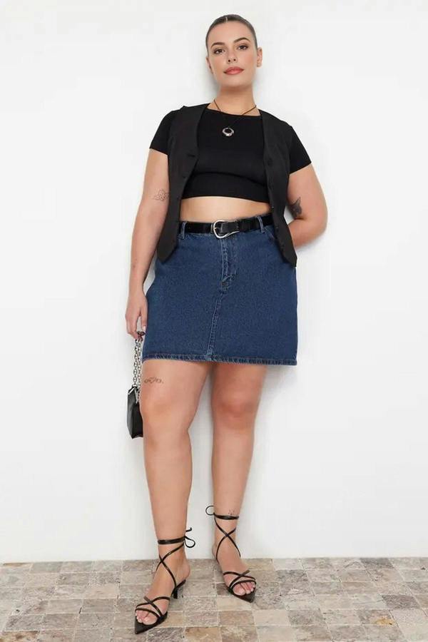 WOVCOR High Waist 100% Cotton A-Shape Denim Skirt