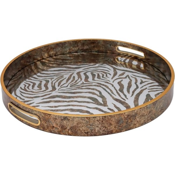 Maison des Cadeaux Round Zebra Print Tray and Drink Coasters Set