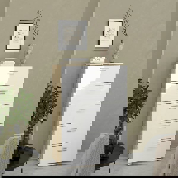 Furniture To Go Pepe Chest of 5 Drawers in Oak with White High Gloss