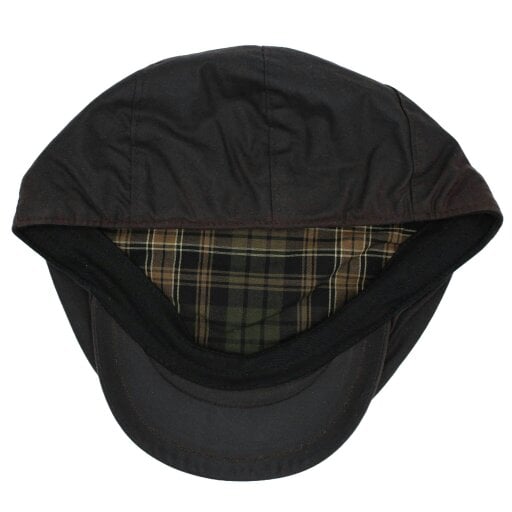 Heather Hats & Accessories Water Resistant Waxed Cotton Flat Cap, Checked Cotton Lining, Outdoor Wear, Olive