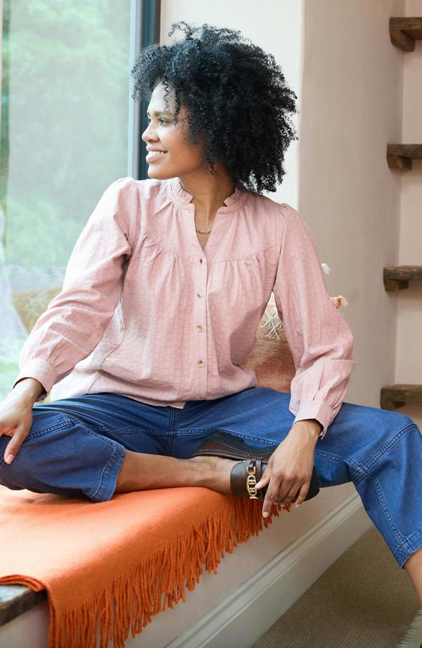 Wayfaring Embroidered Cotton Blouse Soft Pink